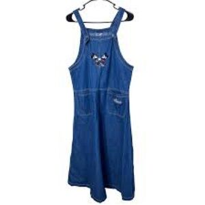 Disney vintage Mickey Mouse Embroidered Denim Overall Dress jumper EUC size